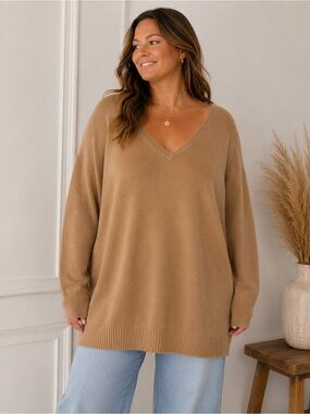 Wilfred Souvenir Camel V-Neck Oversized Sweater | Aritzia Relaxed Knit